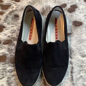 Prada slip on suede sneakers